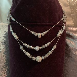 Silver and rhinestone triple layered necklace